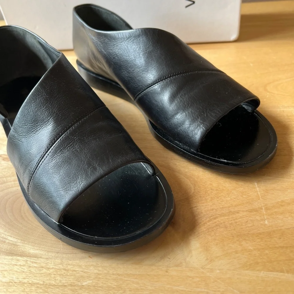 Vince Black Open-Toe Leather Loafers - Picture 3 of 10